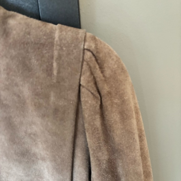 Vintage Le Soleil Suede Jacket Tan Puff Shoulder 80s Cropped Button Front - Picture 6 of 12